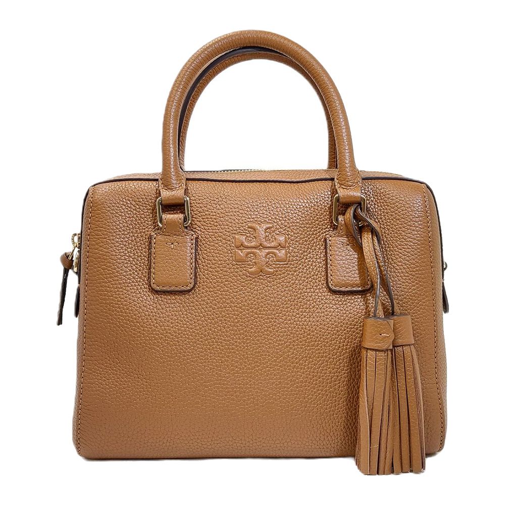 素面皮革手提斜背兩用包 (駝)