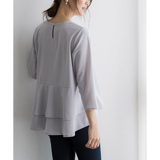 日本 Pierrot - 甜美層次荷葉擺長袖上衣-黑