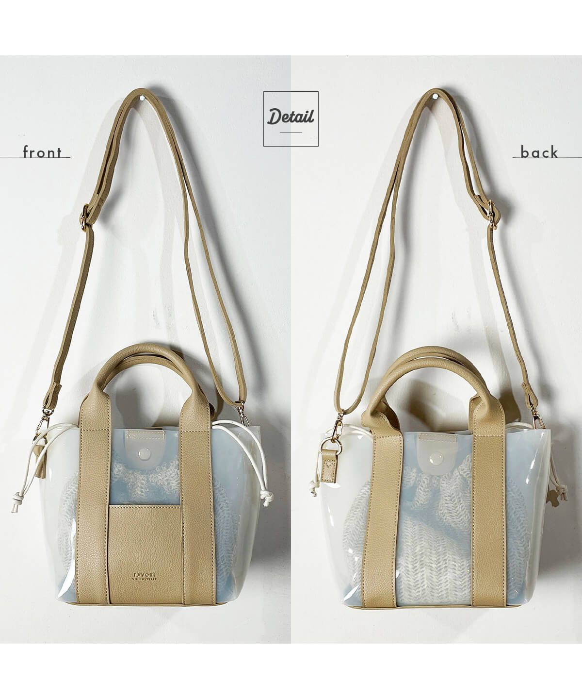 日本服飾代購 - 2way異材質拼接半透明手提包/肩背包/子母包-黑 (18x24x12cm)