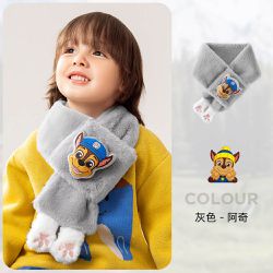 人氣卡通 - 卡通汪汪隊立體狗爪絨毛圍巾78x12cm-卡通人物阿奇-灰色