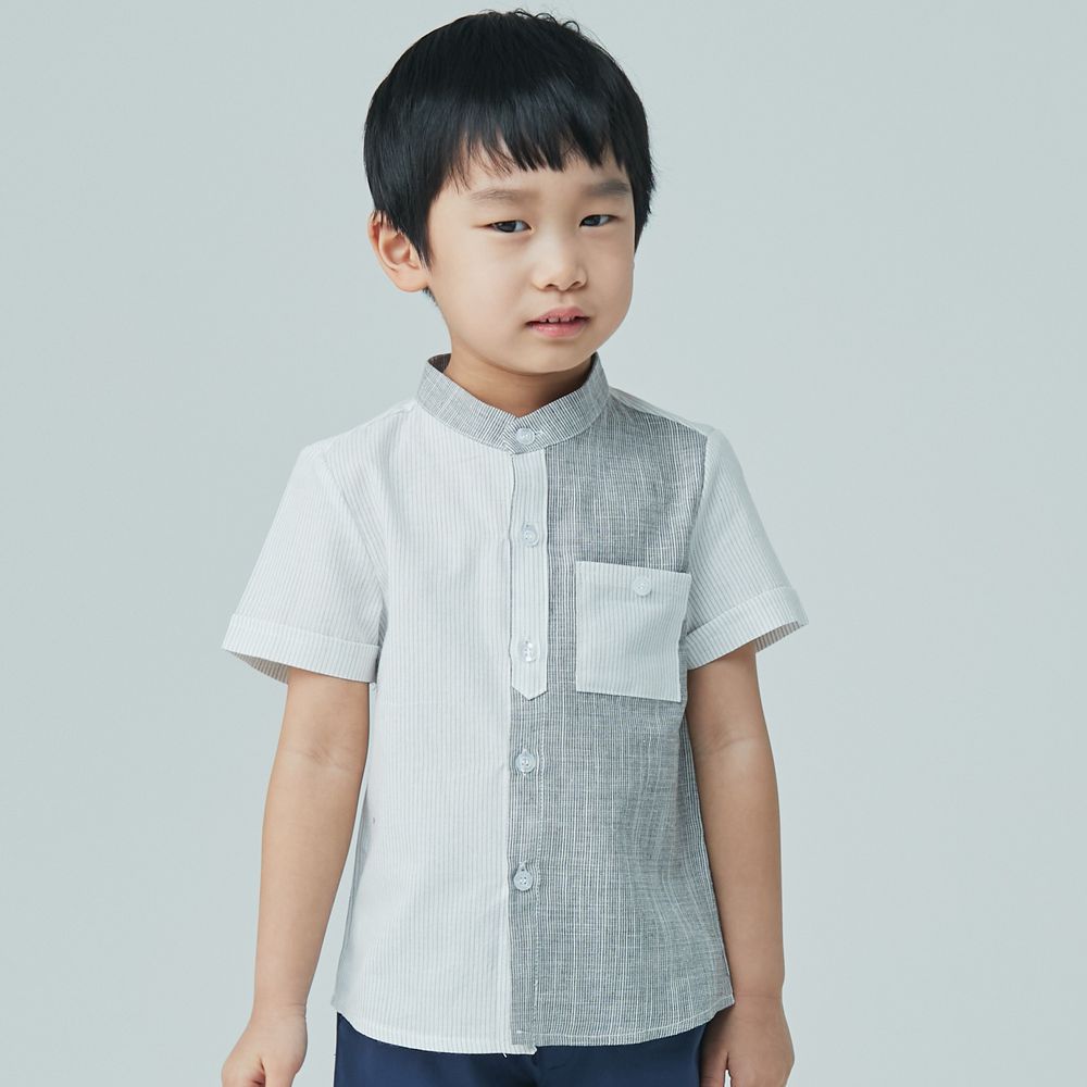 韓國 Coco Bang - 不對稱設計單邊口袋襯衫-灰