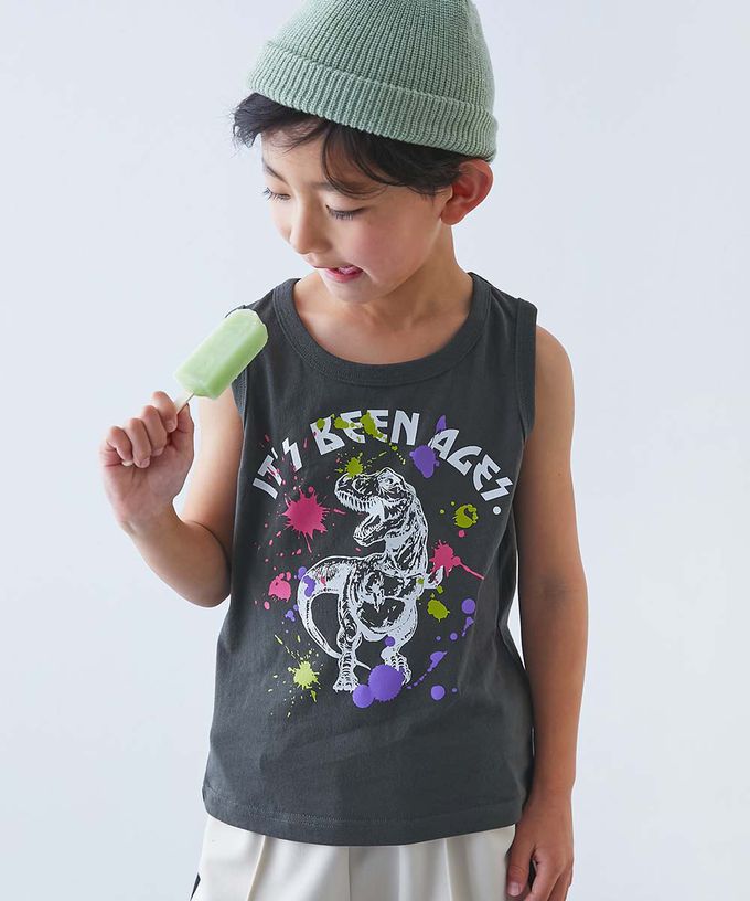 日本 devirock - 100%棉 定番印花無袖上衣-英文logo-淺灰