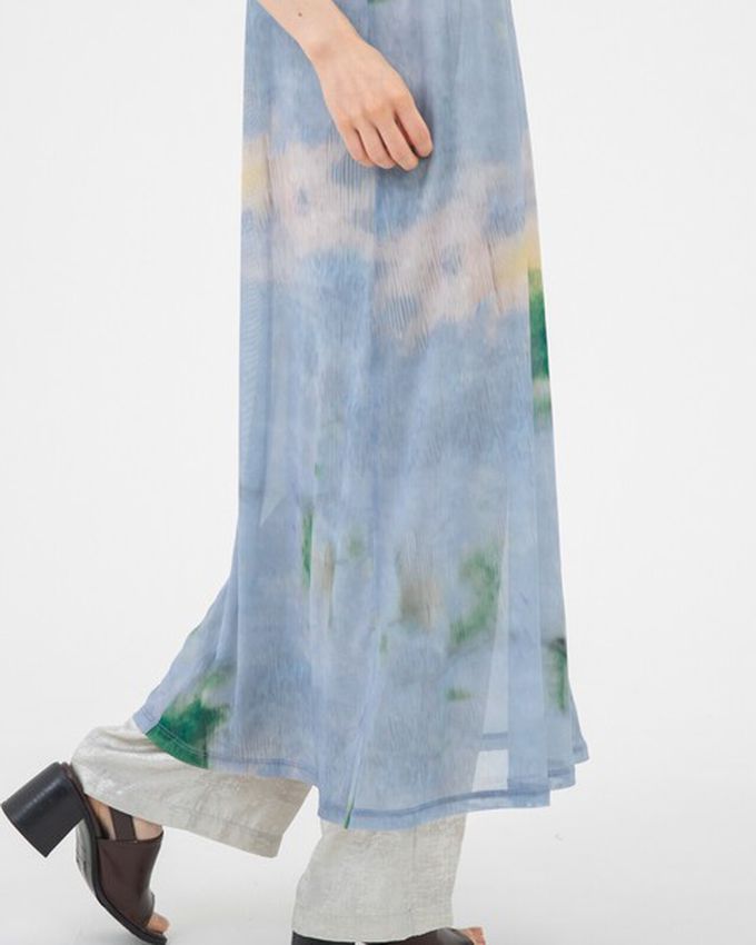 日本 gleam - 穿搭有型 暈染透膚細肩帶洋裝-水藍系