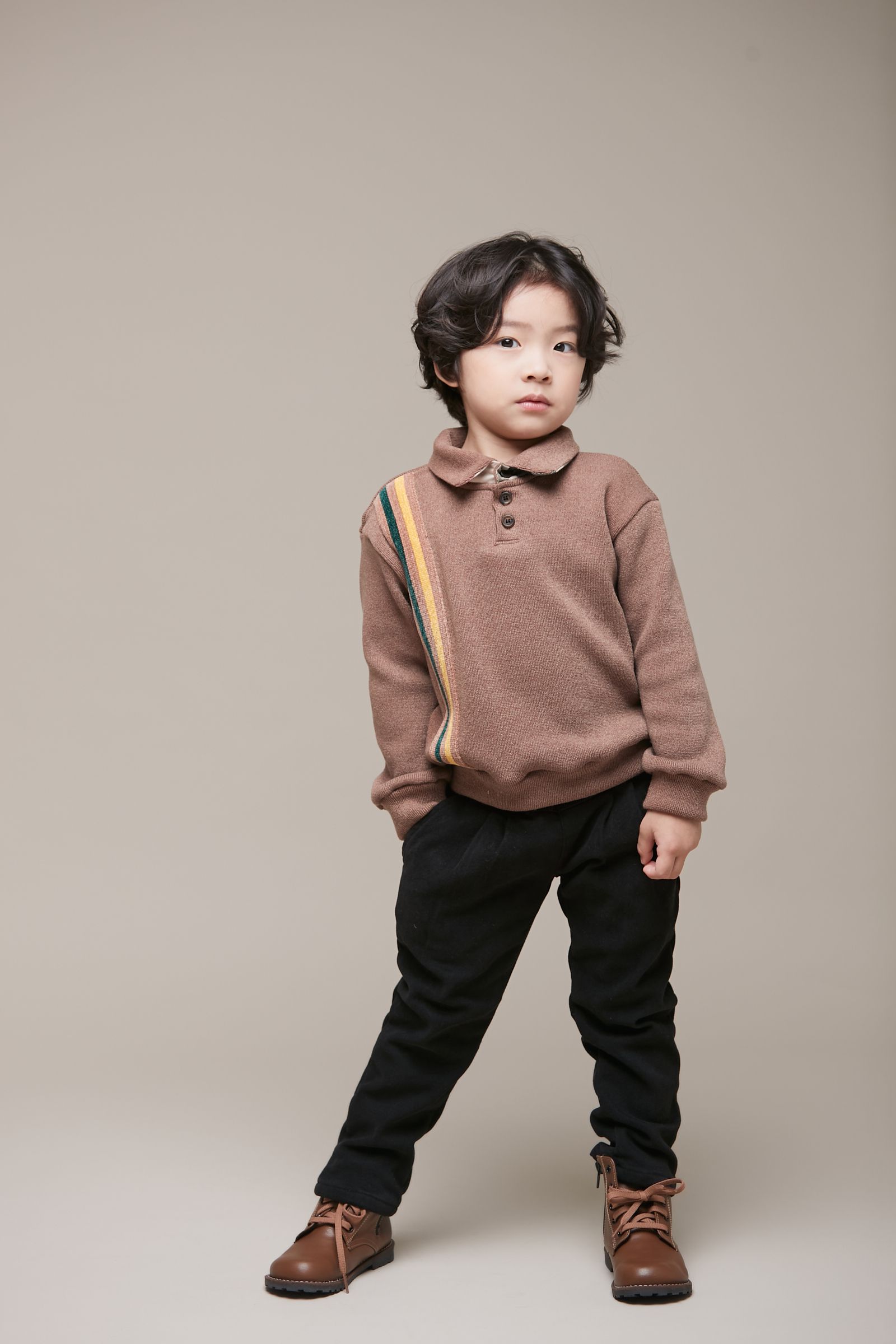 韓國 Coco Bang - 格紋鬆緊假腰帶長褲-深藍