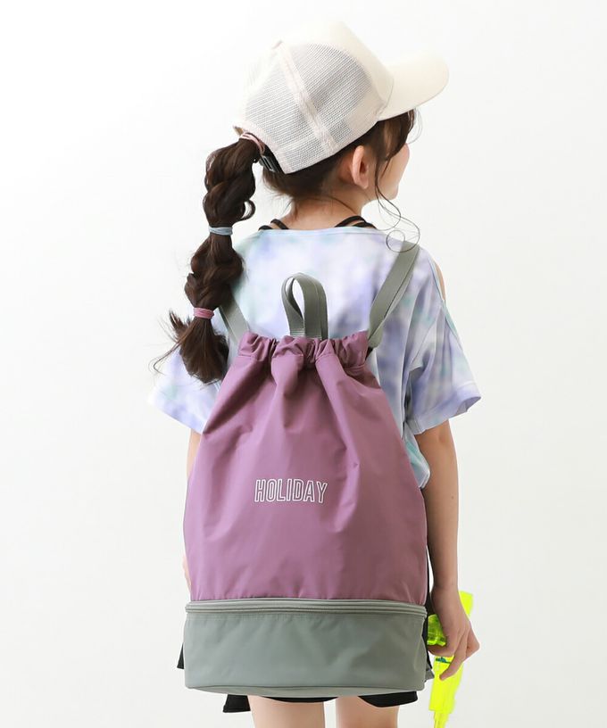 日本 devirock - 雙色設計防水分層便利游泳背包/水桶包-粉紅x紫 (43.5x34x16.5cm)