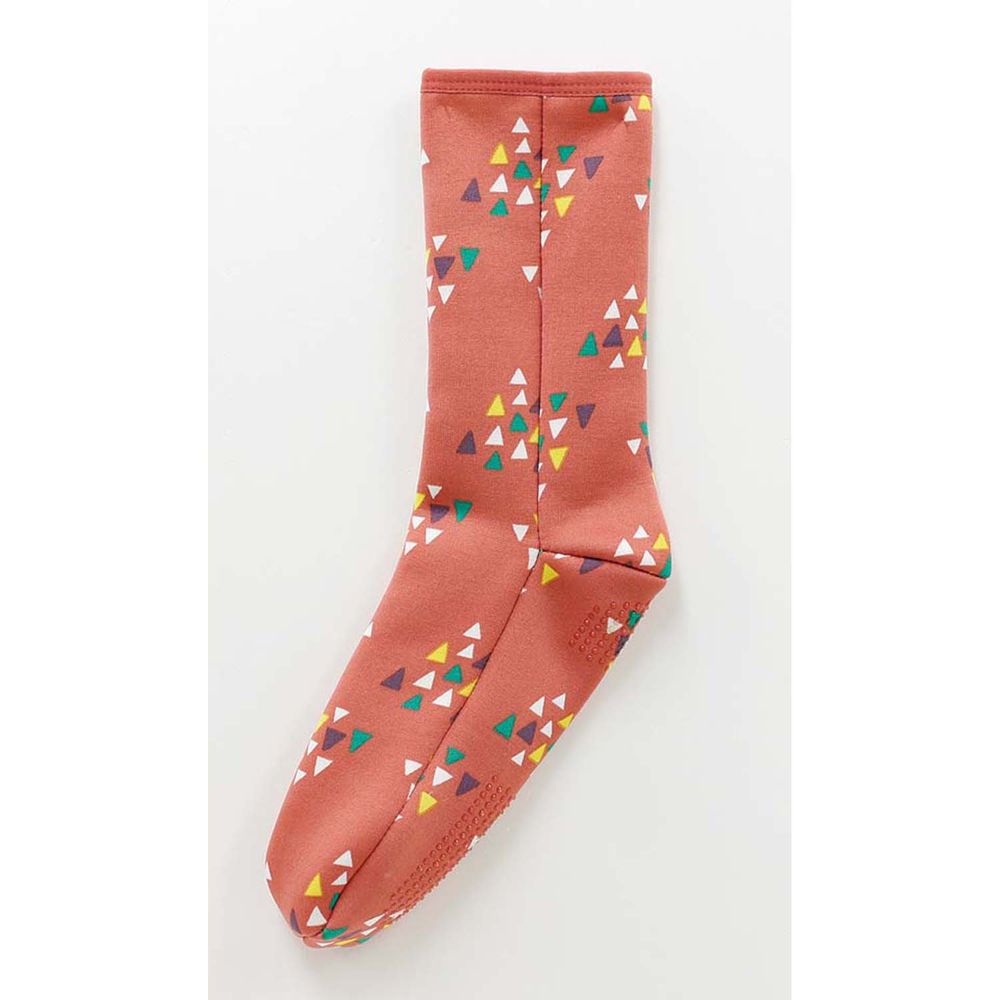 日本丸和 - 雙層機能裏起毛防滑室內襪-三角幾何-粉紅 (21-25cm)-中筒