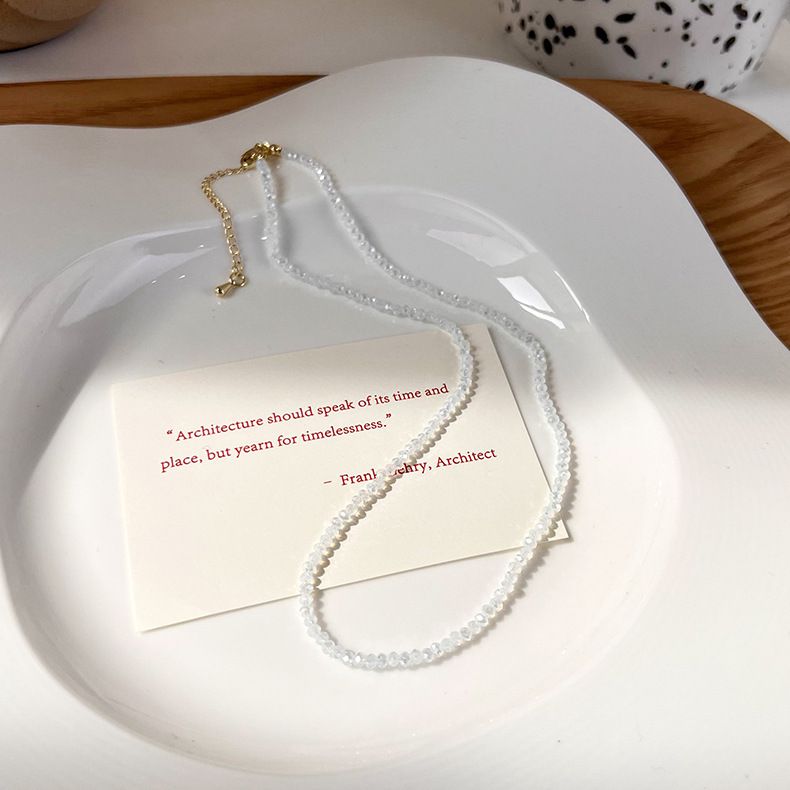 輕奢串珠水晶項鍊-藍色 (41cm)