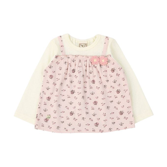 日本 ZOOLAND - 清新紋理假二件長袖上衣-小花領-象牙