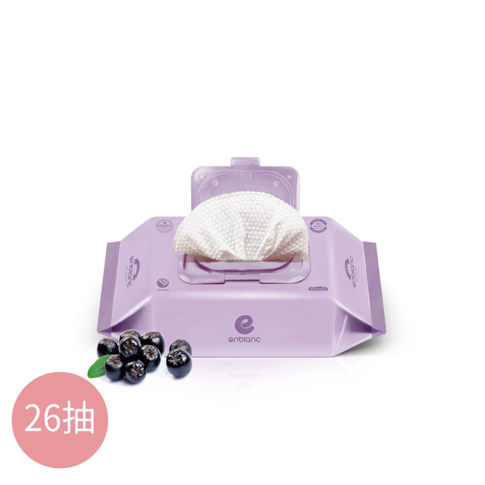 韓國 ENBLANC - 銀離子抗菌｜輕厚野櫻莓｜純水濕紙巾-有蓋隨身包-淺紫色-26抽單包