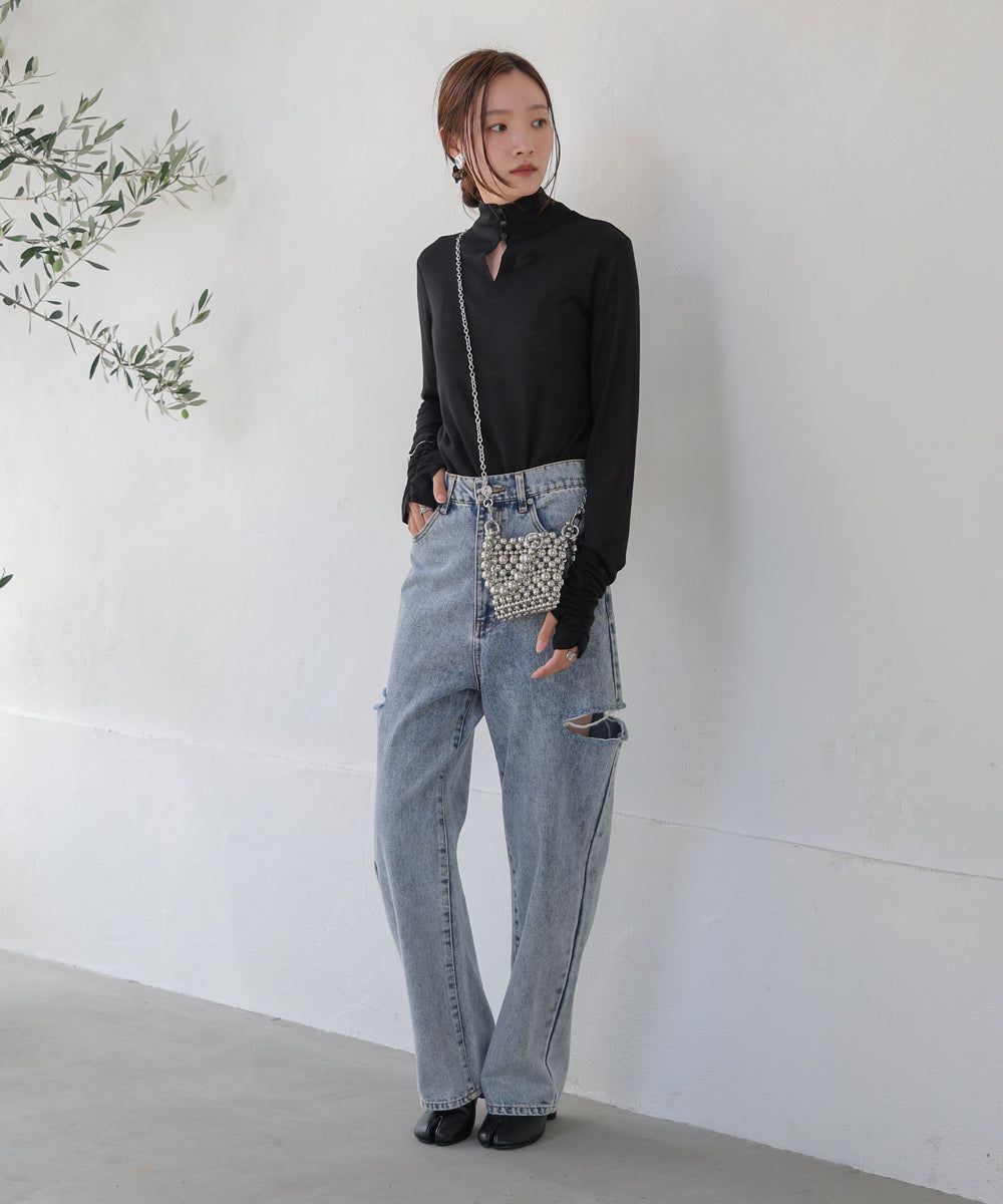 日本 Bab - 2WAY立領排扣薄長袖上衣-淺綠