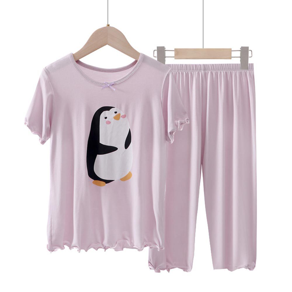 MAMDADKIDS - 莫代爾涼感短袖套裝/家居服-企鵝-紫色