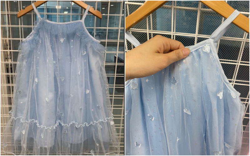 韓國 OZKIZ - 閃亮愛心網紗細肩帶背心洋裝-天空藍