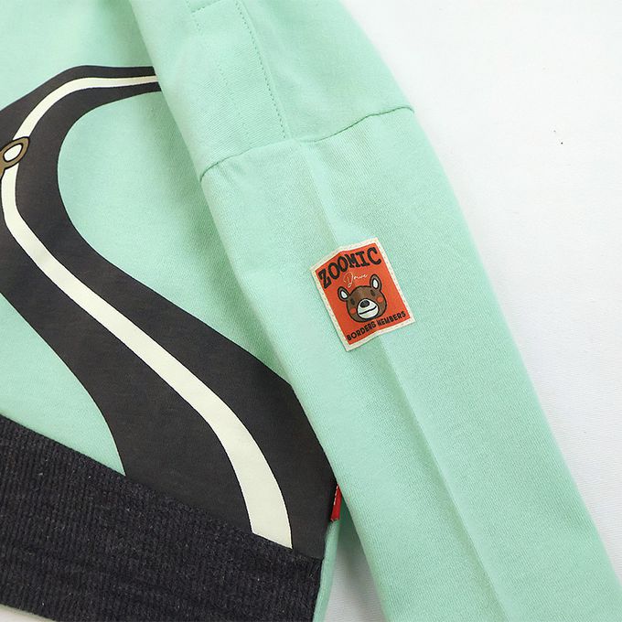 日本 ZOOLAND - 春季出遊印花長袖上衣-熊熊兜風-薄荷綠