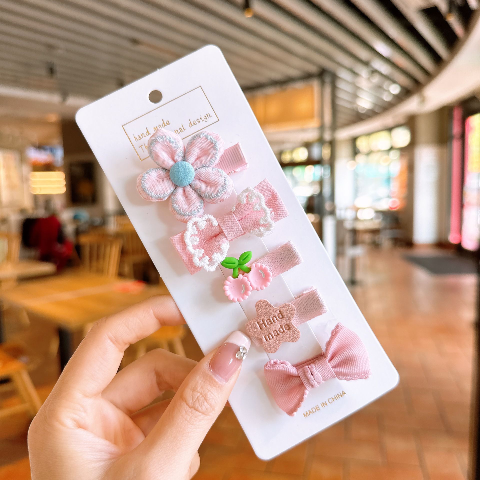 超萌不傷髮布藝髮夾(5入組)-女孩-咖啡色