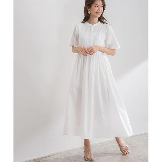 日本 BELLUNA - 森之精靈側綁帶縮腰長洋裝-靜謐黑