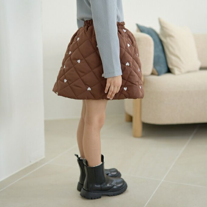 日本 Lycee mine - 滿版愛心俏麗絎縫褲裙-咖啡