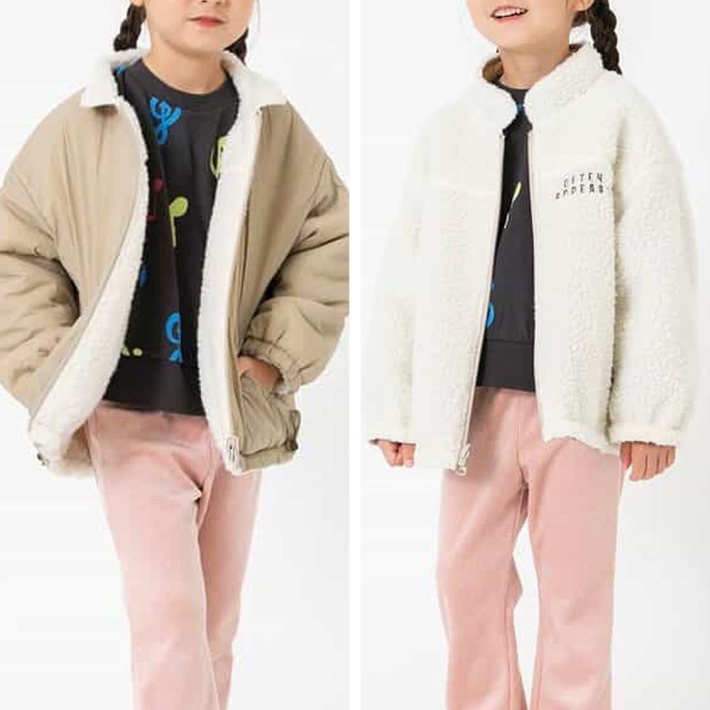 2WAY雙面穿！柔軟毛毛百搭保暖外套-卡其杏X白