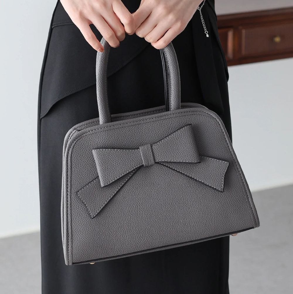 優雅梯形蝴蝶結2way手提/側背包-深灰