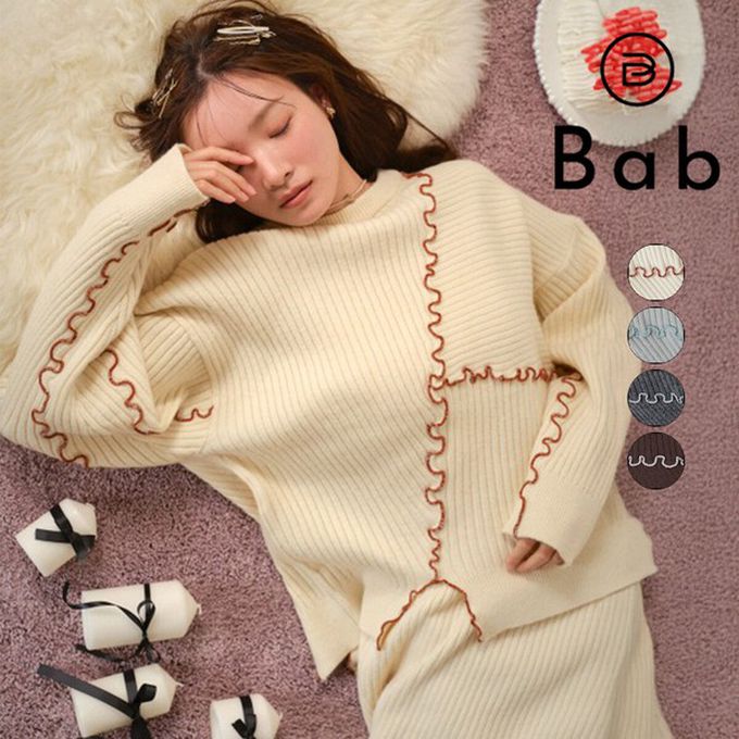 日本 Bab - 柔美曲線點綴寬鬆感針織上衣-象牙米