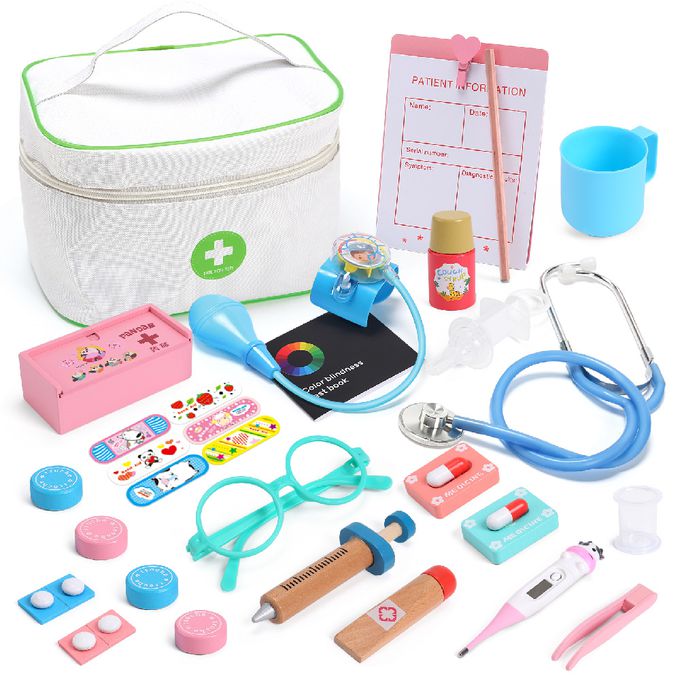 CuteStone - 兒童仿真小小醫生木質套裝玩具24件組
