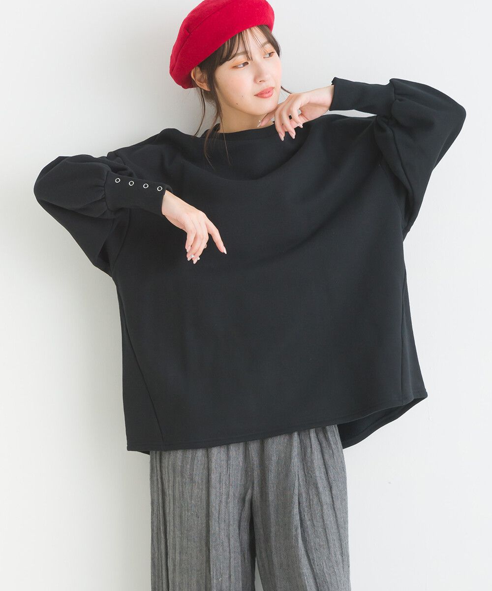 日本女裝代購 - 裏起毛典雅束口袖長袖上衣-象牙