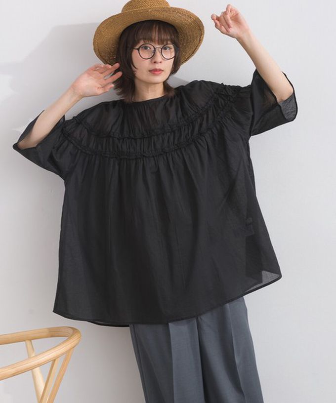 日本 Lupilien - 100%棉 輕盈感皺摺廓形五分袖上衣-白