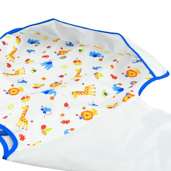 akachan honpo - 抗油汙、快乾長袖圍兜-動物-藍色 (80～95)