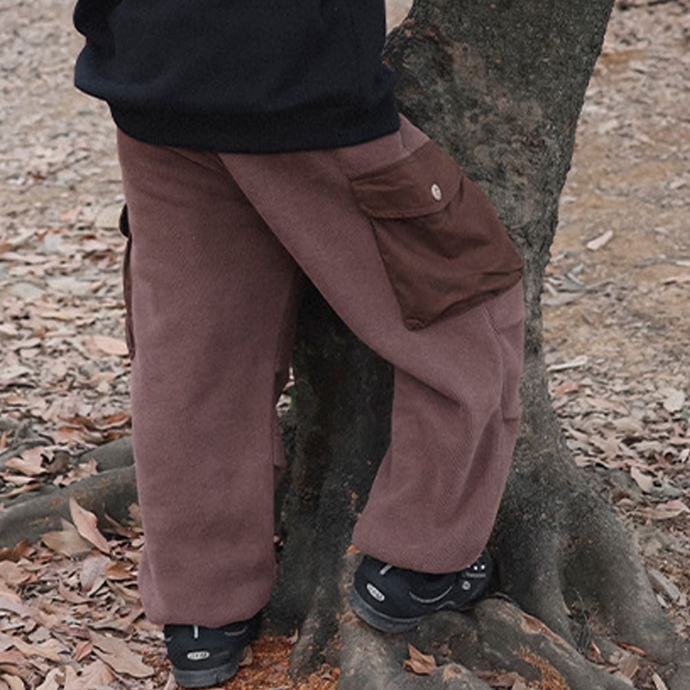 保暖加絨山系口袋縮口長褲-咖啡