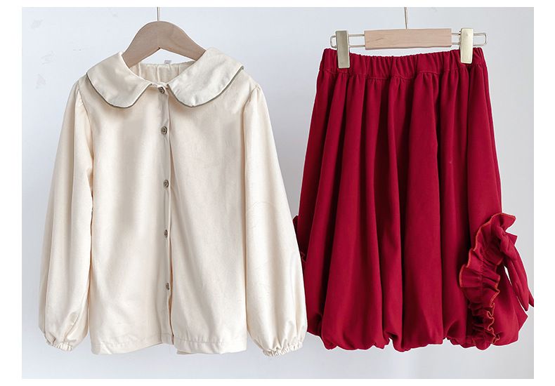 木耳邊燈籠半身裙-紅色