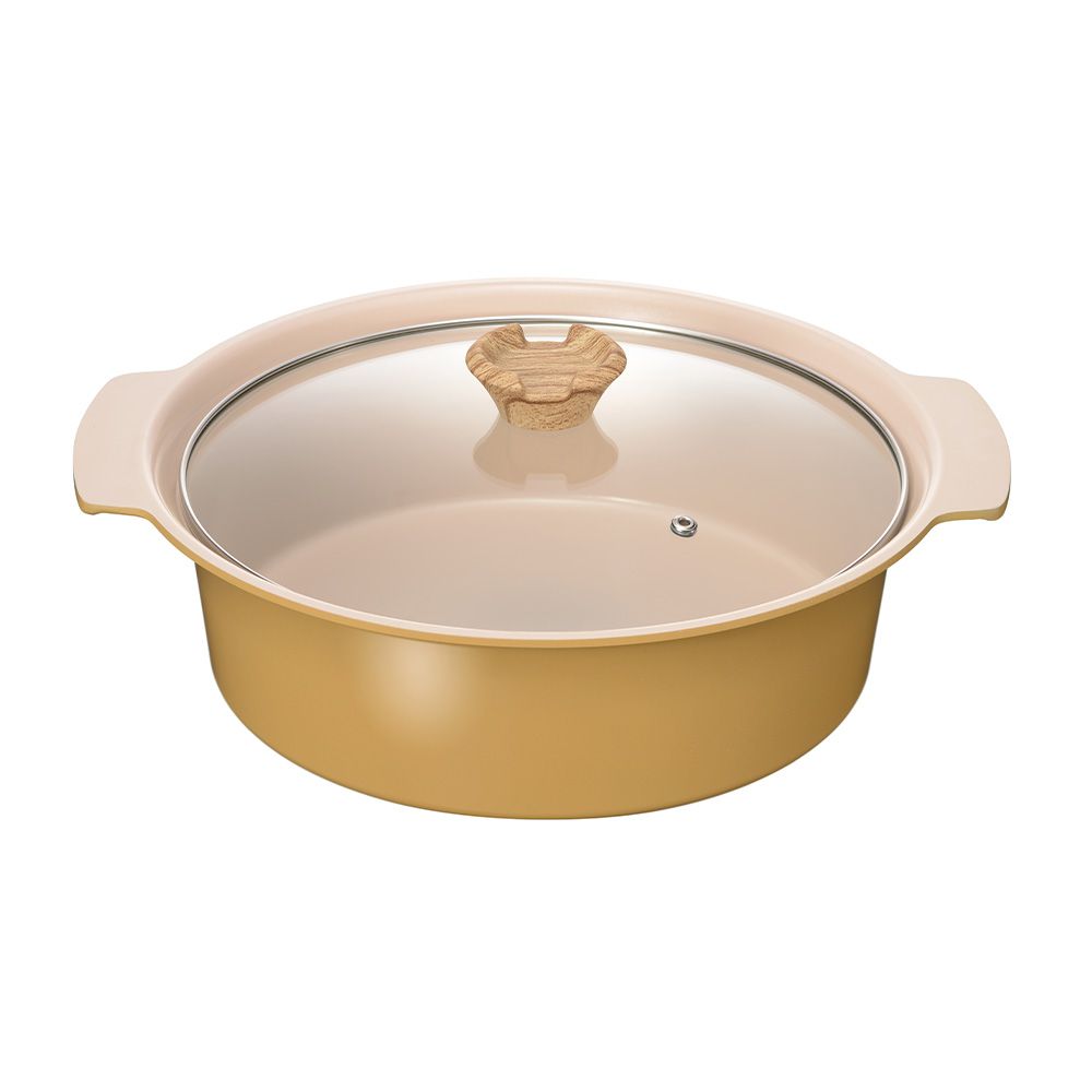 陶瓷塗層附蓋不沾雙耳鍋-黃色-27cm