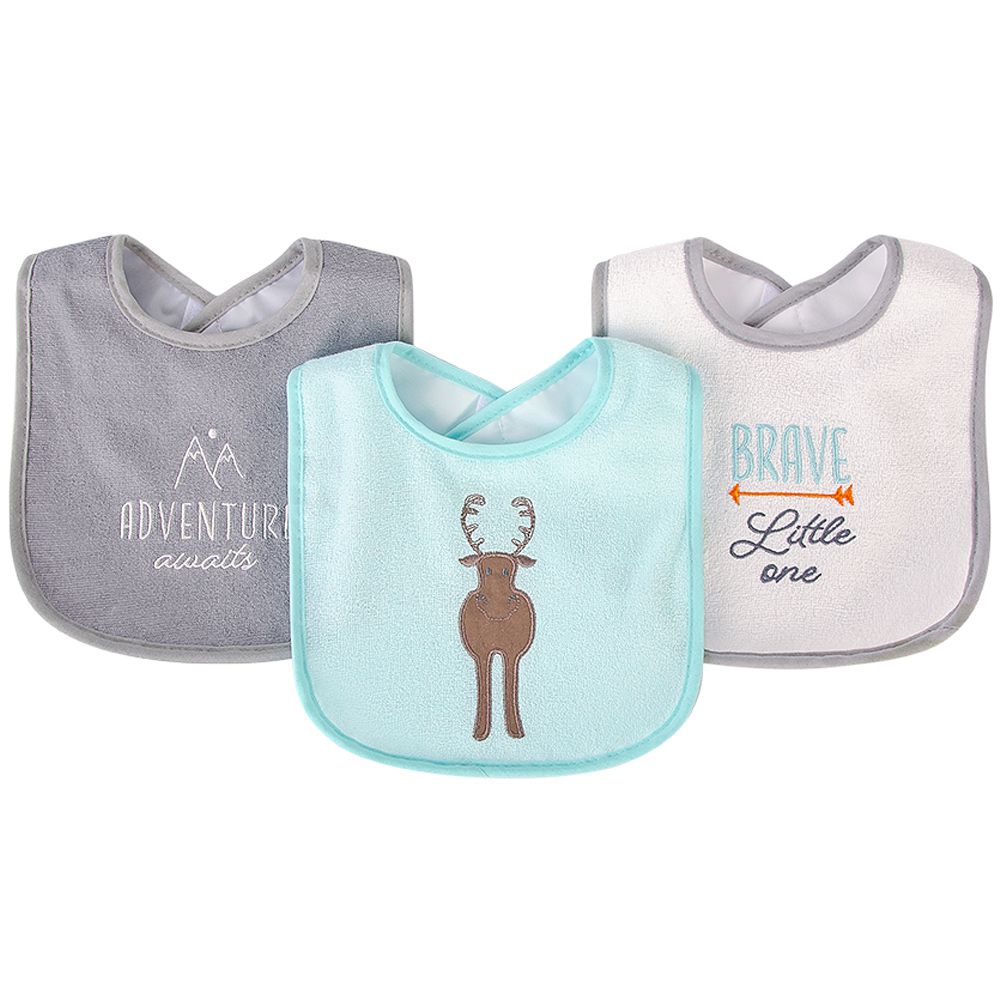 美國 Luvable Friends - 甜蜜寶貝嬰幼兒口水巾圍兜3入組(上層棉質吸水/底層防水)-麋鹿