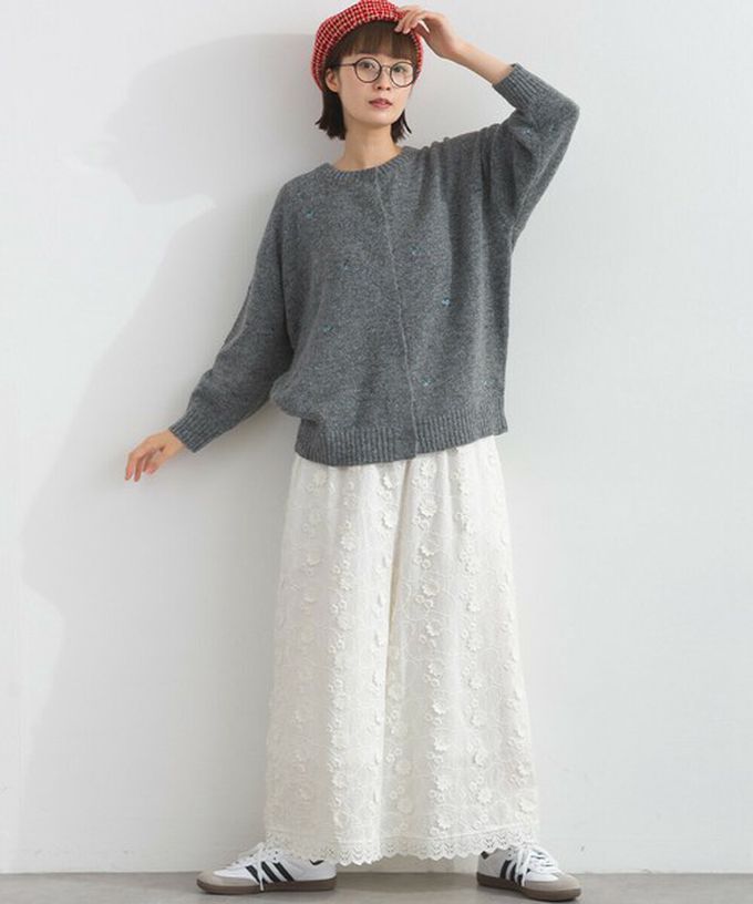 日本 Lupilien - 低調小花刺繡圓領開襟針織外套-象牙