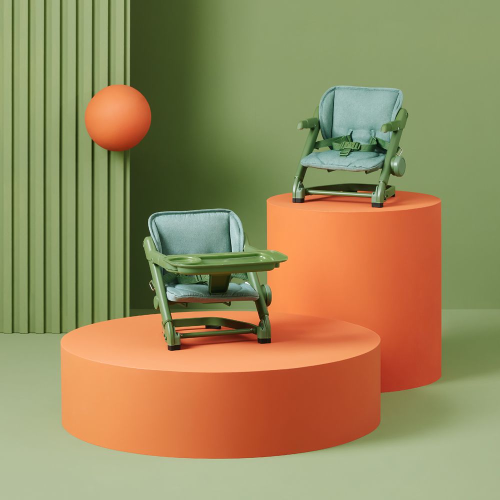 英國 Feed Me攜帶式可升降寶寶餐椅(餐椅+椅墊)+餐椅支撐器-酪梨綠