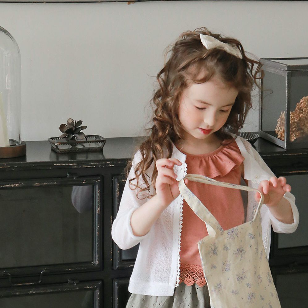 韓國 PuellaFLO - 蕾絲刺繡花朵蝴蝶結髮飾/髮夾-米白