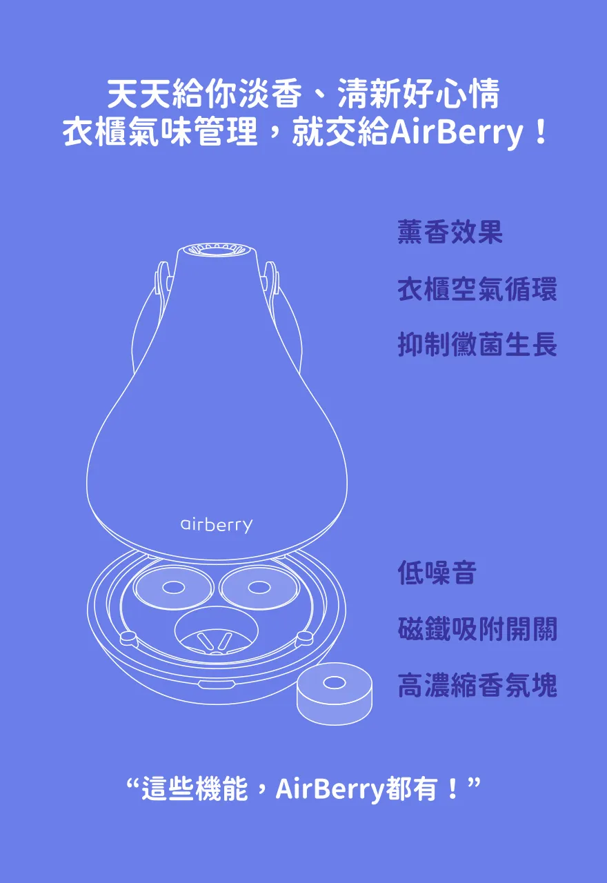 韓國 airberry - 智能衣櫃管理雙機組-除濕/殺菌機X1(附除濕膠球1包3入)，香氛/空氣循環機X1(附春日櫻花香氛片3個)