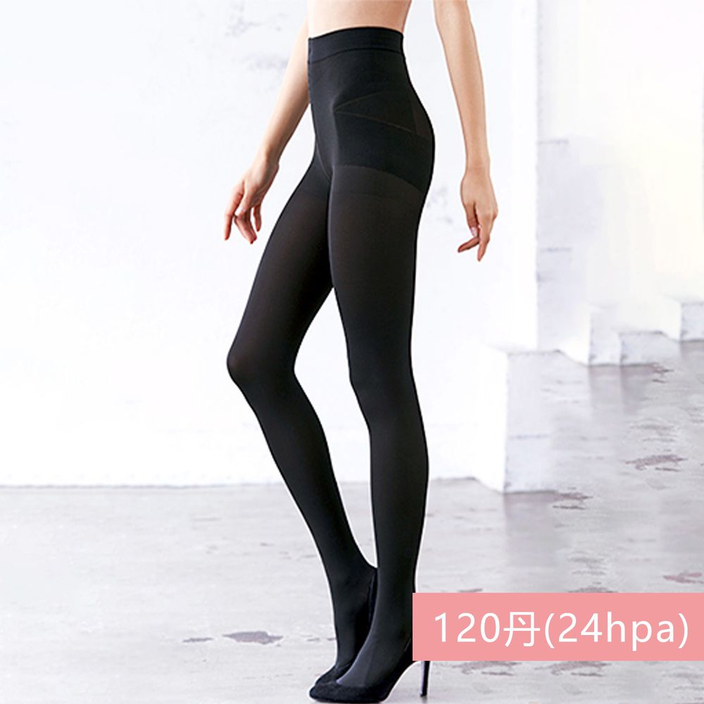日本服飾代購 - 日本製 分段壓力穩定骨盤X提臀美腿褲襪-120丹(24hpa)-成熟黑