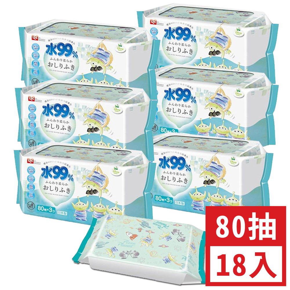 日本 LEC - 純水99%一般型擦屁屁濕紙巾-新款迪士尼-三眼怪-18包入箱購組(免運)-80抽x18包入
