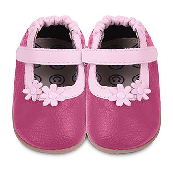 英國 shooshoos - 健康無毒真皮手工學步鞋/童鞋-桃紅兩朵小粉花童鞋 (USA8 (鞋內16.2cm))