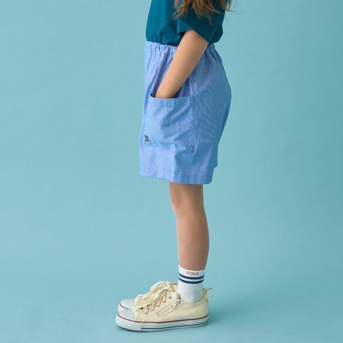 日本 b-ROOM - 時尚搭配口袋短褲(4分丈)-直紋-米杏