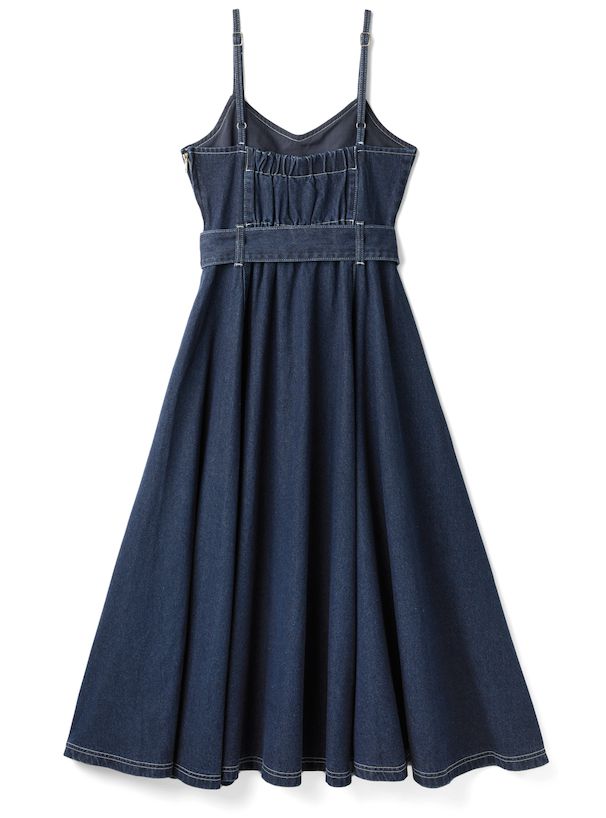 日本 GRL - 率性收腰丹寧吊帶裙(附腰帶）-靛藍