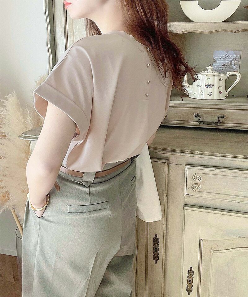 日本 Classical Elf - 優雅質感圓領法式袖上衣-淺綠