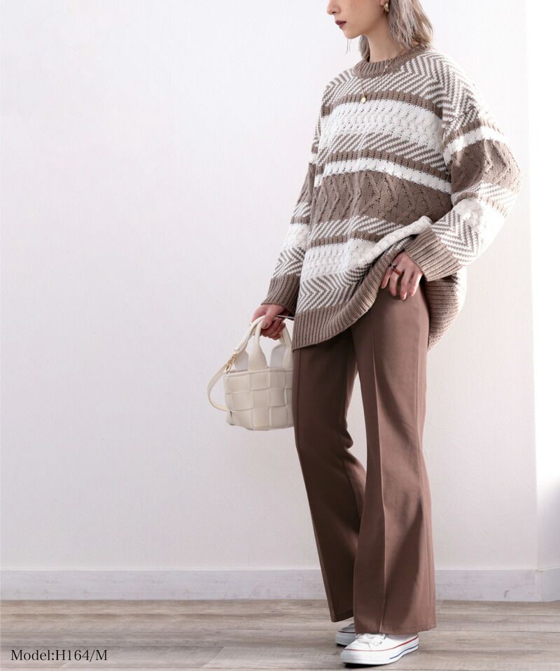 日本 Classical Elf - 絕對美腿打褶時尚微喇叭長褲-深可可