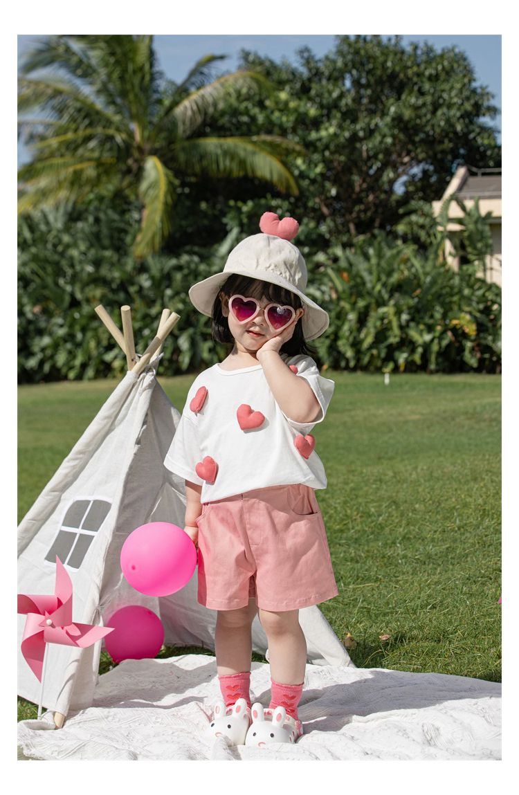 純棉立體圓領休閒短袖上衣-愛心-粉色