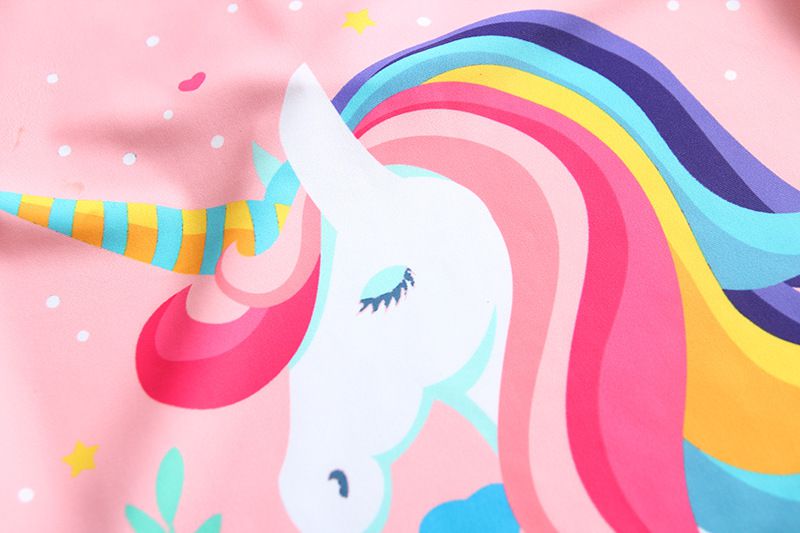 女寶長袖泳裝套裝(附帽子)-條紋+獨角獸-粉色