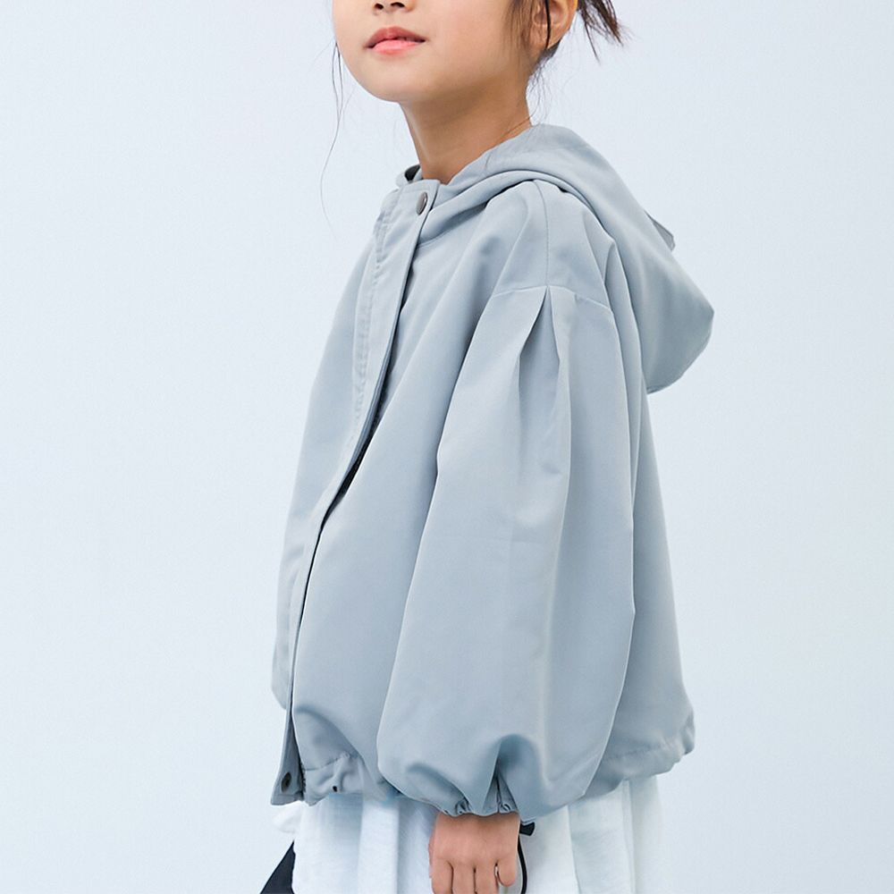 桃皮柔軟寬袖連帽派克風衣外套-冰石藍