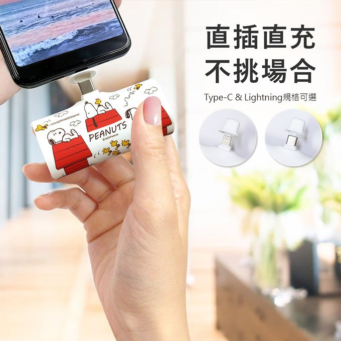 史努比 - SNOOPY 正版授權 PD快充 直插式行動電源 口袋充-Lightning / Type-C 充電頭-三隻小屋(白)