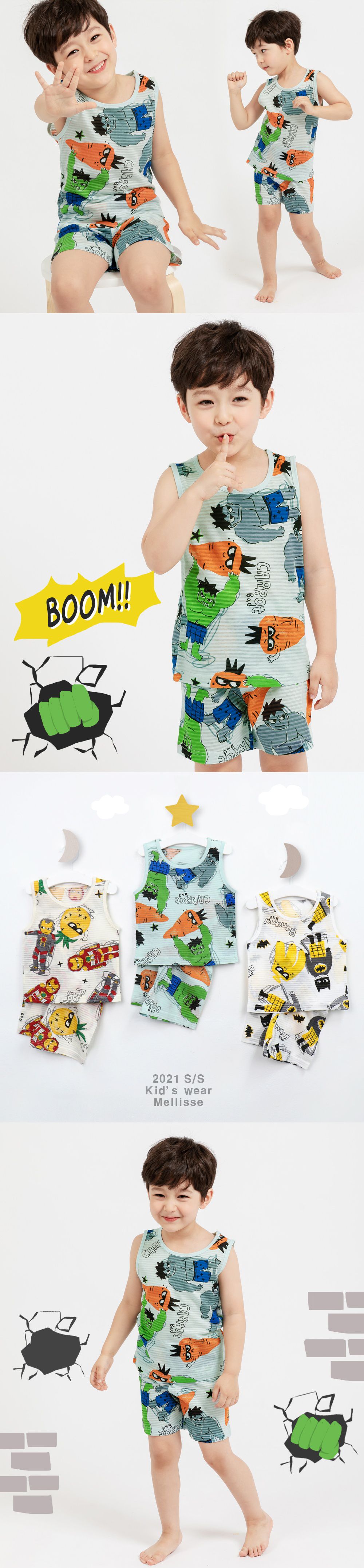 韓國 Mellisse - 韓製輕薄透氣無袖家居服(無螢光棉)-綠巨人與紅蘿蔔