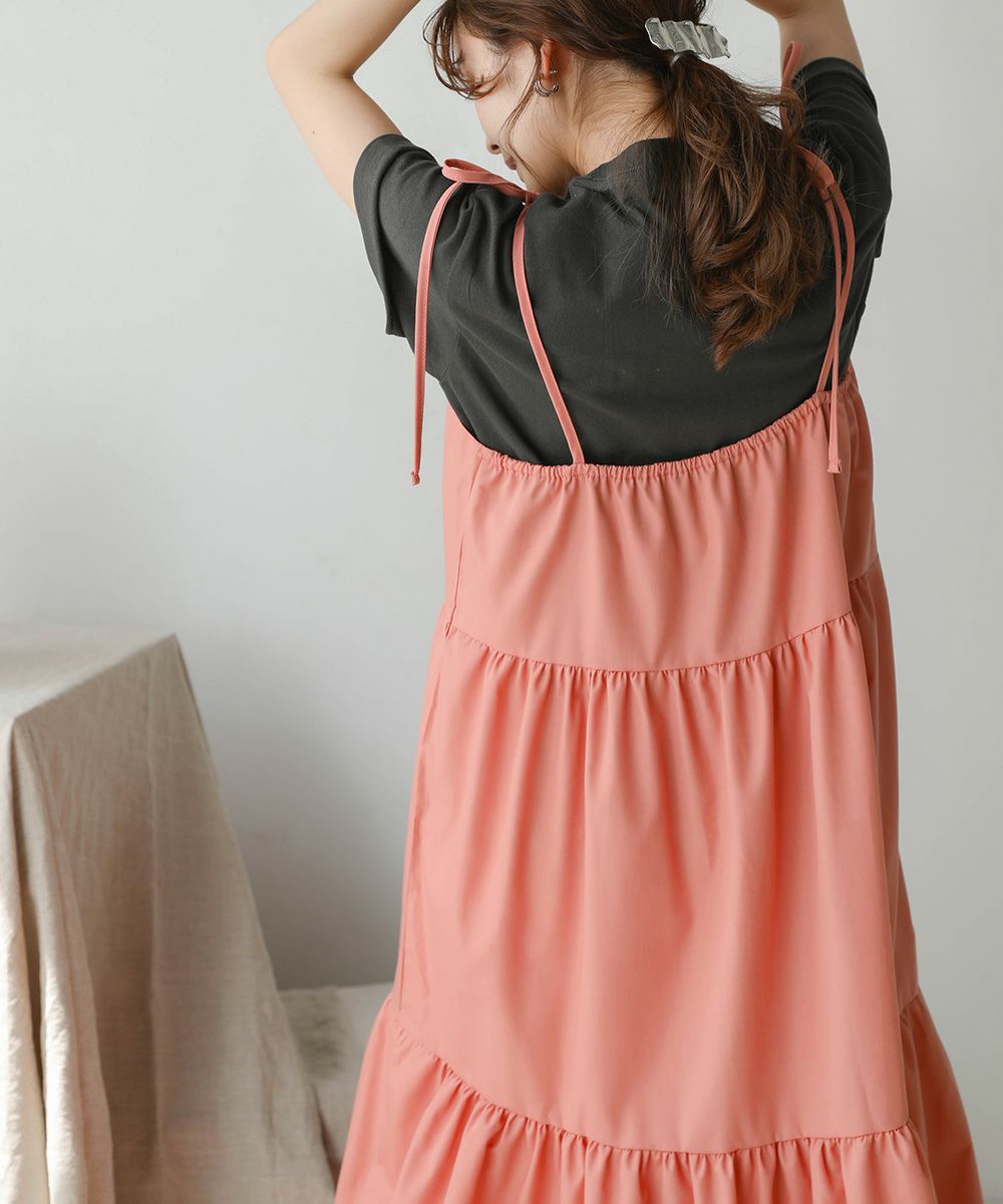 日本 Bou Jeloud - 可愛綁帶層次吊帶裙/洋裝-淺粉