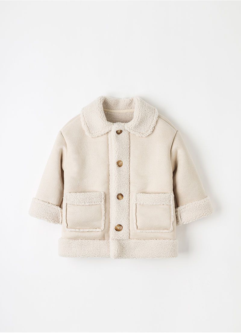 韓國 OZKIZ - 冬日感搖粒絨內裡大衣外套-淺卡其