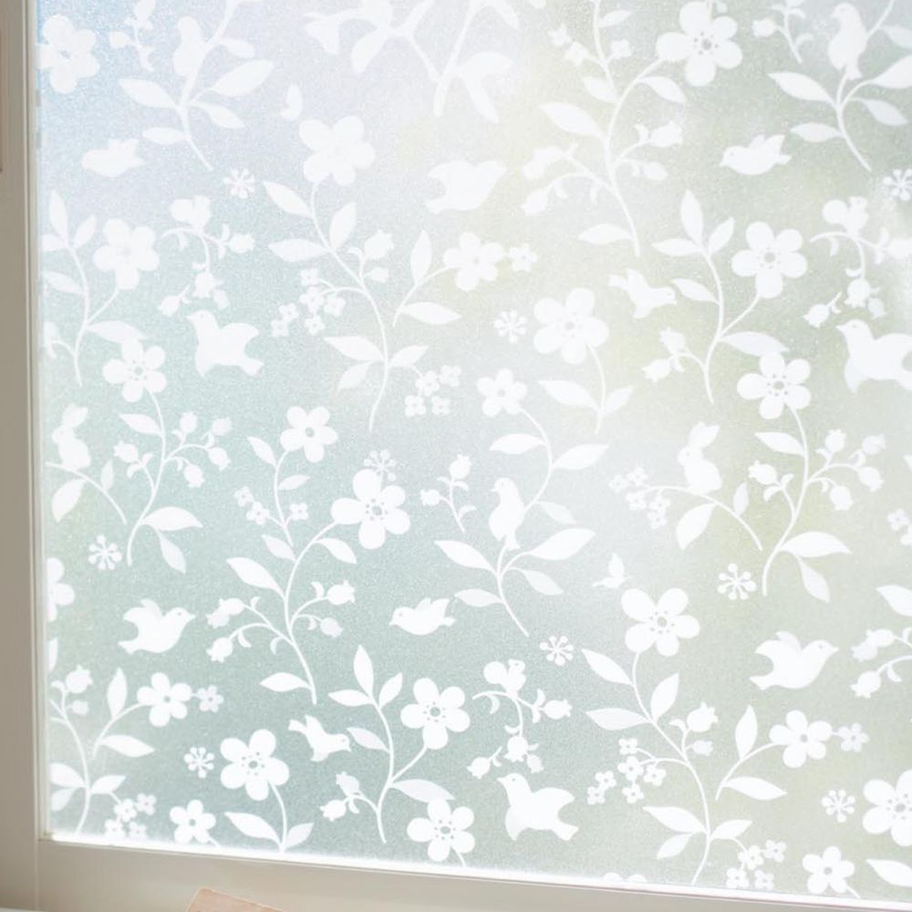 日本千趣會 - 日本製 99%抗UV光影窗貼(靜電式)-白色花朵 (92x90cm)